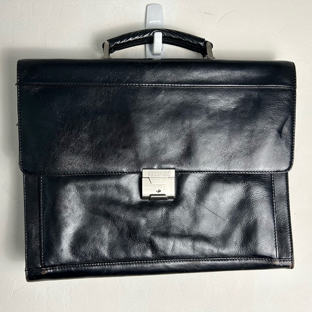 Kenneth Cole Midnight Black Leather Briefcase